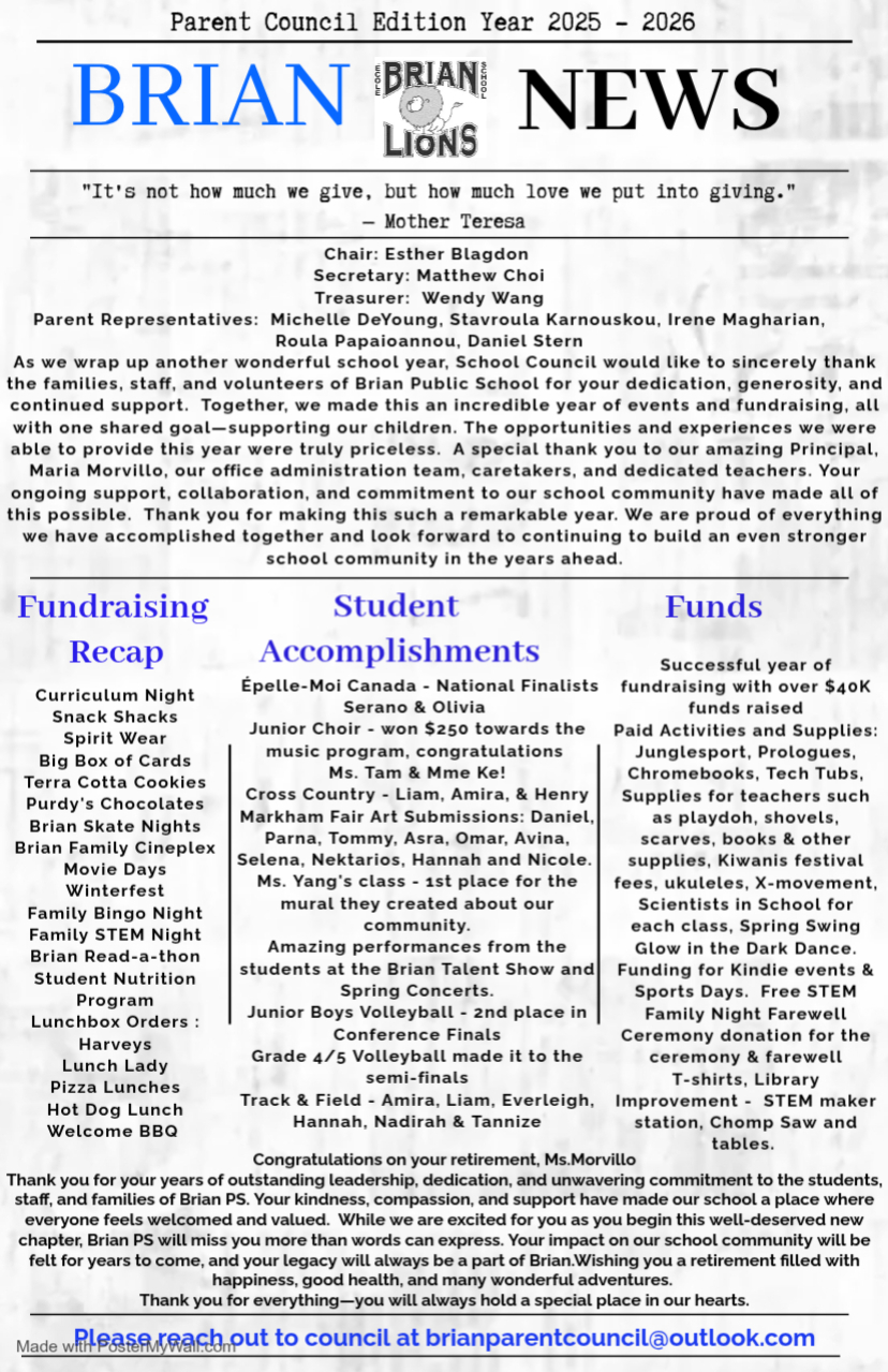 Brian 2025-2026 Newsletter